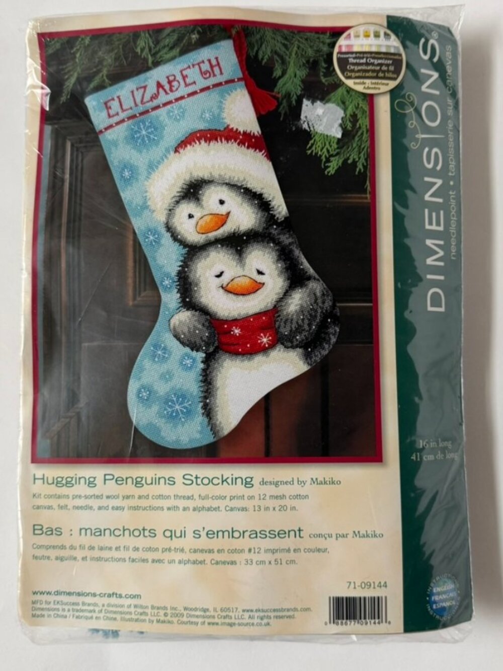 Dimensions Hugging Penguins Stocking Kit Name Needlepoint 2009 Christmas Makiko